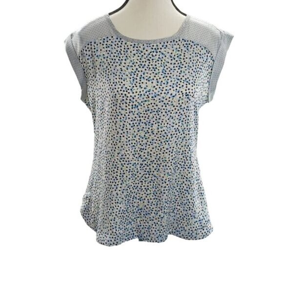 The Limited Blouse Gray Woven Polka Dot Short Sleeve Womens Size Small - Picture 1 of 6